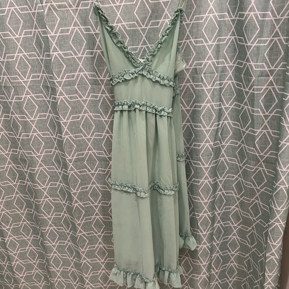 Ruffled V-Neck Dress in Sage Green